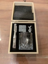 Whiskey Stones Gift Set - Box, Tongs, Glass, 4 Stones, Velvet Bag