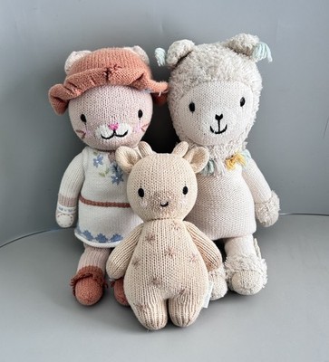 Cuddle and Kind Doll Lot - Cat Sheep and Baby Giraffe - Hand knit Plush Animals
