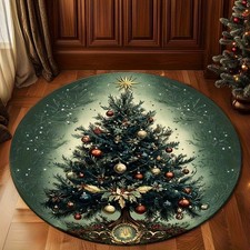 Decorative Christmas Tree Round Mat w/HD Pattern Printing,Double-Lock Edge for B