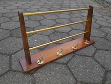 Mid Century Holz Messing 50er 60er Jahre Wandgarderobe  Messing Hakenleiste 