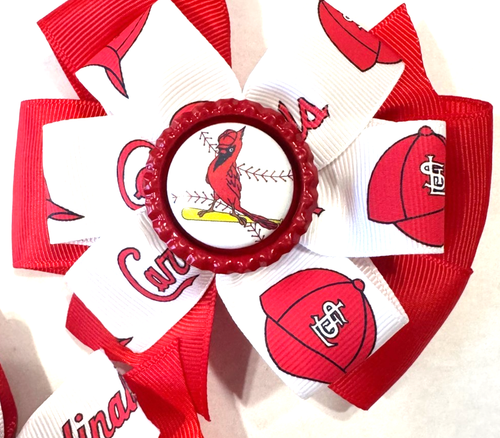 Beautiful St. Louis Cardinals inspired pigtail hairbows for girls. - Picture 2 of 4