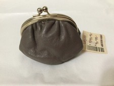 genuine leather taupe gray kisslock framed coin purse, made in italy, NEW