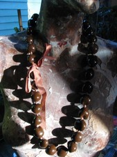 Handmade Brown Tagua Nut Necklace 32" With Brown Ribbon