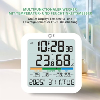 Digitales Innen Hygrometer Thermometer mit Max Min Speicher und Alarmfunktion