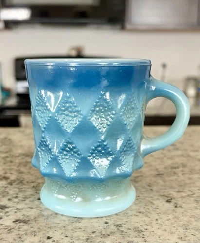 Vintage Anchor Hocking Fire King Kimberly Diamond Blue Ombre Coffee Mug