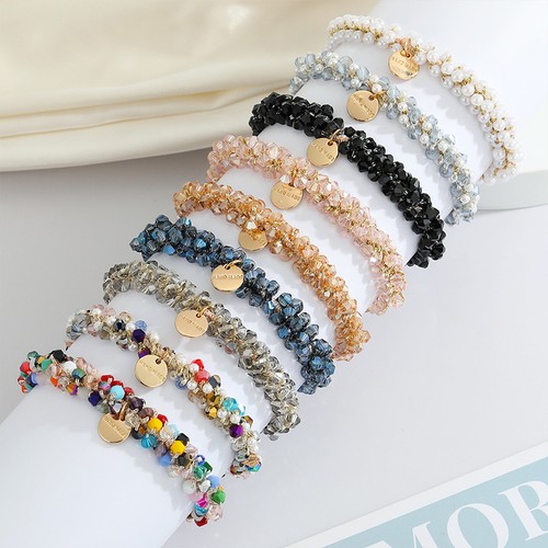 Women Crystal Bead Elastic Hair Rope Ponytail Holder Female Hair Accessory Gift - Picture 2 of 32