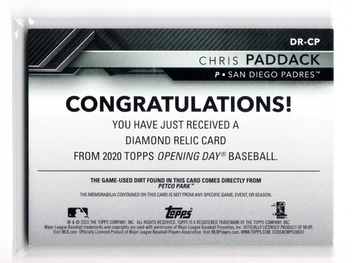 2020 Topps Opening Day Diamond Relics Chris Paddack #DR-CP - Picture 2 of 2