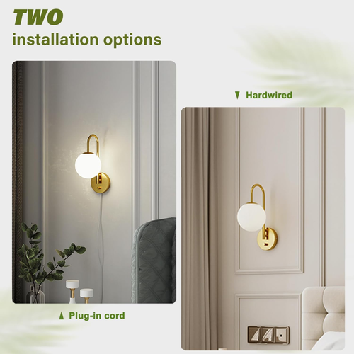 Dimmable E12 Wall Sconces Set of 2,Plug in Wall Sconces with 6.56Ft Power Cord,G - Picture 6 of 9