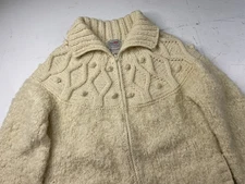 Avoca Handweavers Ireland Wool Knit Zip Cardigan Womens Collar Cable Ivory