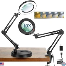 10X Magnifying Glass with Light & Stand, 5 Color Modes, LED Desk Lamp