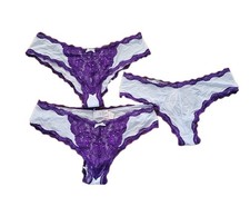 VTG Victoria Secret Dream Angels Satin & Lace Thong Purple White Medium Panties
