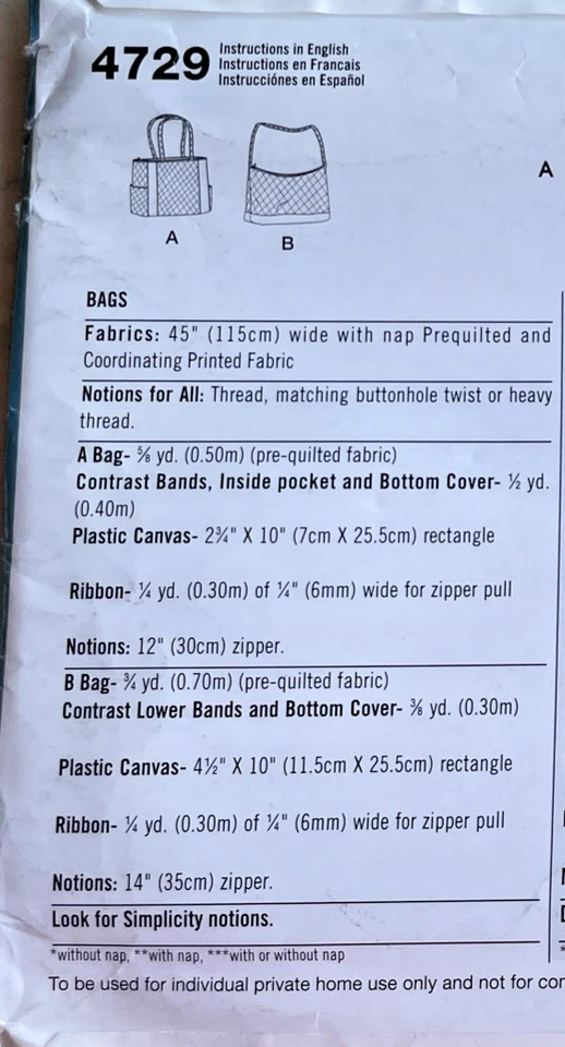 Sewing Pattern #4729 Bag Design Two Styles One Size Factory Fold - Image 3 of 4