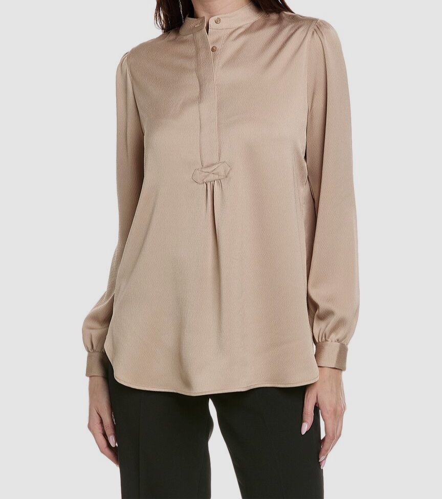 Anne Klein Women's Beige Textured High-Neck Blouse Top Size XS