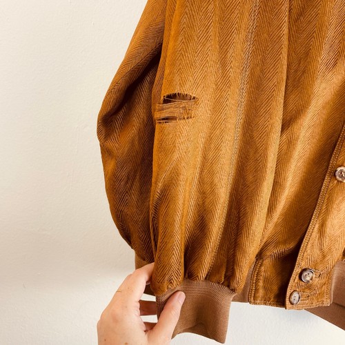 Sulka Vintage Made in Italy Leinen Seide Bomber Jacke Button Down Braun Gr. 56 - Bild 4 von 11