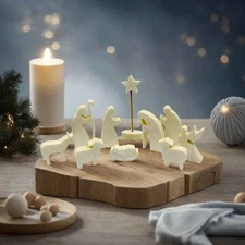 Wooden Nativity Set Christmas Scene Decoration 11 Natural xmas Wood Figurines