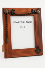 Rustic Wood Photo Frame 5x7 with Metal Chain  Leaf Accents Farmhouse Decor