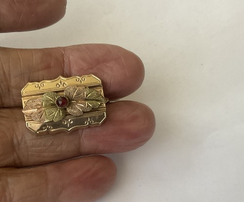 Antique Victorian TRI Color Gold Filled Garnet Pin/ Brooch - Bild 8 von 8