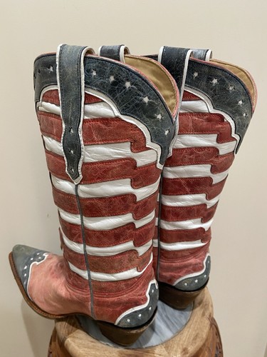 CORRAL VINTAGE AMERICAN FLAG Distressed Cowgirl Leather Boots Size 10m Stretch - Picture 9 of 17