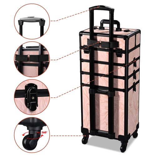 Byootique Rolling Makeup Train Case Trolley w/ Cube Case Cosmetic Organizer Pink - Picture 3 of 9