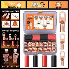 40pcs Heavy Duty Battery Cable Ends Kit, Copper Lugs 1/0 2 4 AWG, Ring Terminals