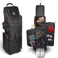 Rolling Baseball Bag,71L Capacity Softball Bag for 7 Bats with Separate Shoe ...