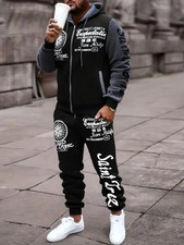 Men'S Bold Print Urban Streetwear Pullover Hoodie  Pants Set