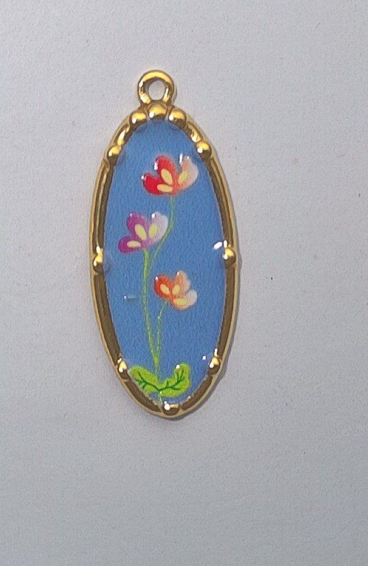 2 PENDANTS STAINLESS STEEL GOLD PLATE AQUA BELL FLOWERS 33.5X14MM