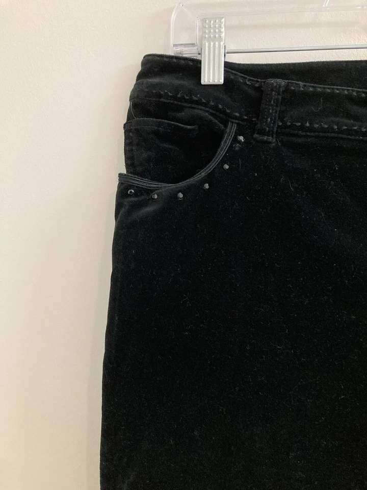 Pantalones Reba adornados para mujer talla 10 negro terciopelo pierna acampanada vaquera occidental Foto 4 de 4