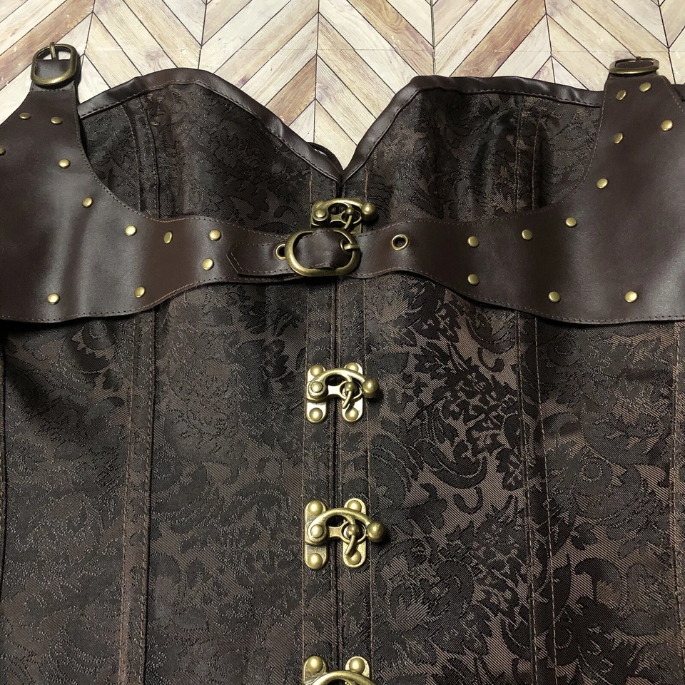 Designer Floral Corset Vest Tie Back Lace Hook Buttons. Women’s Size Large - Image 2 of 4