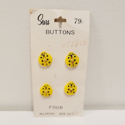 NOS Vtg Sears Yellow Black Spotted Lady Bug Insect 4 Button Craft Sewing Novelty - Picture 2 of 3