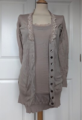 Marella Beige Longline Spitze Strickjacke Weste 2 Stück Set 8 / 10 Top Zustand