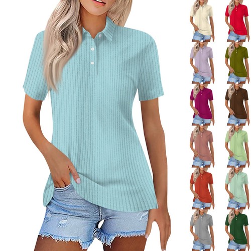 Women's Fashion Casual Lapel Short Sleeve Solid Color Shirt Women's Button Up