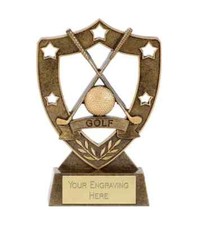 Gold Star Shield Resin Golf Trophy FREE ENGRAVING