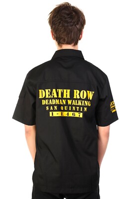 Mens Black Gothic Retro Punk Death Row Dead Man Walking Prison Shirt BANNED