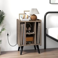 Record Player Stand Album Turntable Stand Storage Cabinet With 2 Power Outlets