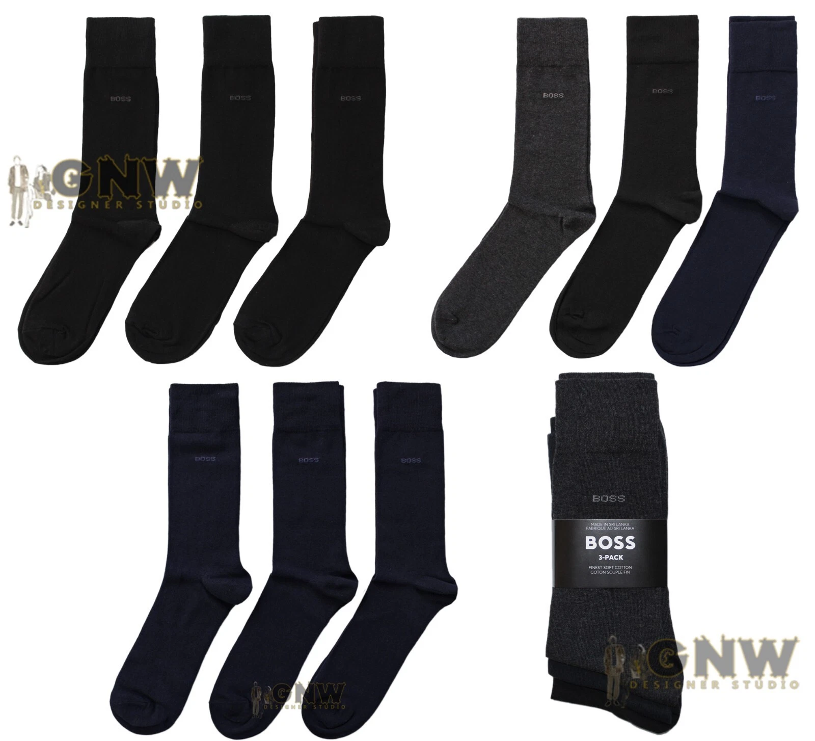 HUGO BOSS MEN FINEST SOCKS 3 COLOUR/ BLACK/ DARK BLUE 3 PACK ALL SIZES UK STOCK
