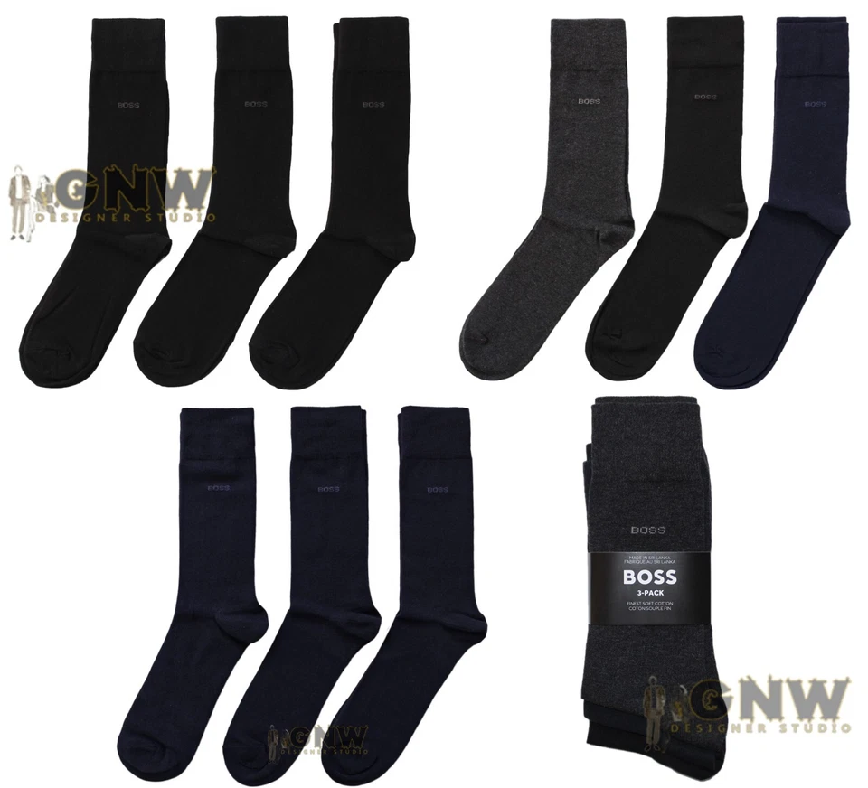 HUGO BOSS FEINSTE HERRENSOCKEN 3 FARBEN/SCHWARZ/DUNKELBLAU 3ER-PACK ALLE GRÖßEN UK LAGER