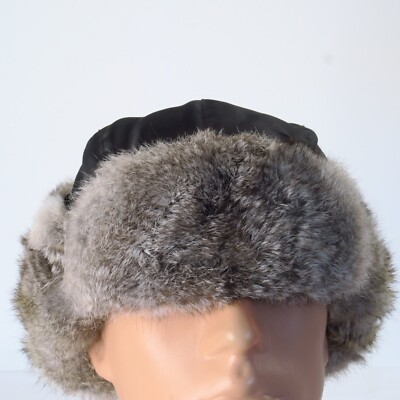 Vintage Genuine Rabbit Fur Aviator Trapper Hat Russian Cossack Ear Flap M/L