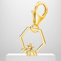 Honigwabe Biene Charm 925 Sterling-Silber Gold Vergoldet Zirkonia FüR Armband