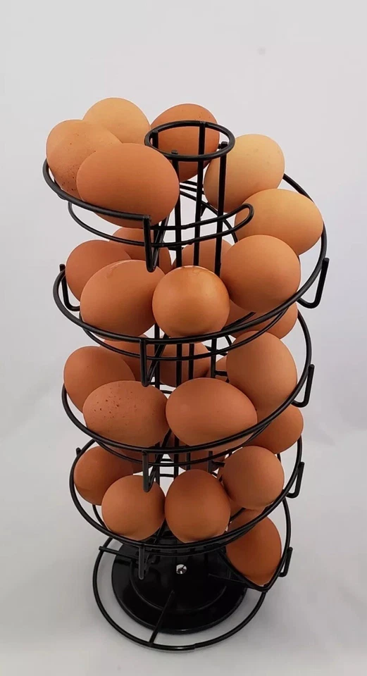 Вращающаяся спиральная металлическая стойка-диспенсер для яиц, дисплей для хранения черный - Изображение 3 из 3