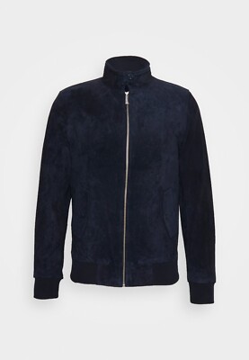 Navy Blue Suede Leather Bomber Jacket Men Size XS S M L XL XXL Custom Made