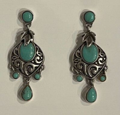 Vintage Barse Sterling Silver Turquoise Earrings for Pierced Ears