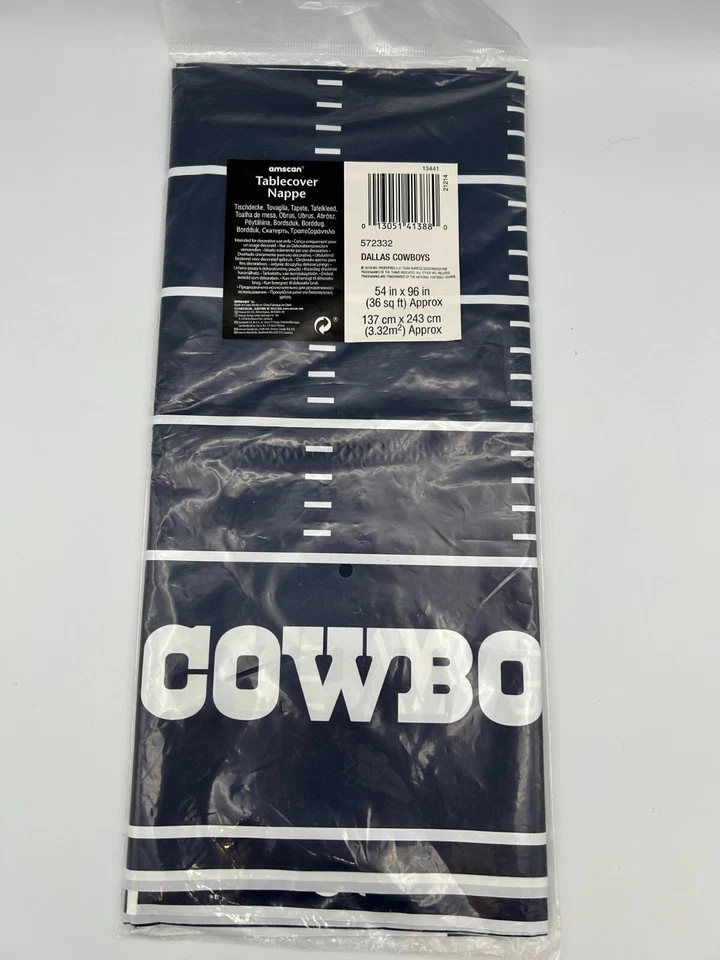 Amscan Dallas Cowboys Plastic Table Cover 54" x 96" Blue Football Field - Image 3 of 4