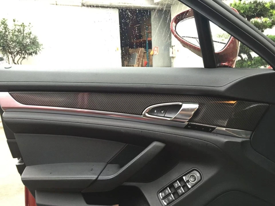 Tira de moldura de panel de puerta interior de coche de fibra de carbono 4 piezas para Porsche Panamera 970 10-16 Foto 4 de 4