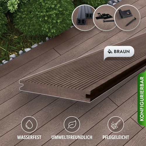 WPC Massiv Terrassendielen Premium Dielen 3m-5m, 5 Farben Komplettbausatz 6-90m² - Bild 30 von 43