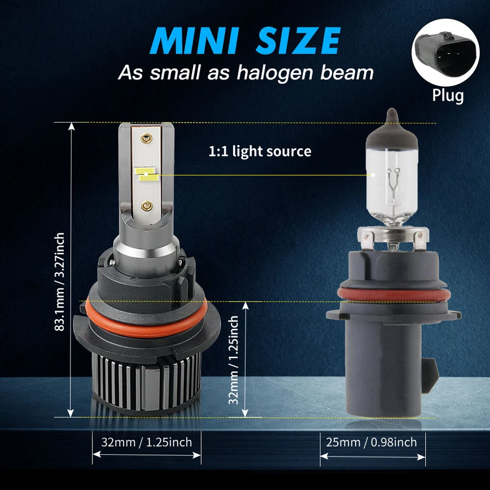 Bevinsee 9004 HB1 LED Headlight Bulbs Hi/Low Beam 6000LM 6000K Bright Lights 50W - Image 3 of 4