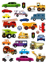 KIDS CAR TRUCK CONSTRUCTION VEHICLE STICKERS USA MADE #24 Full Sheet