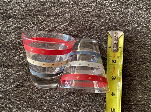 Vintage Patriotic USA Barware Stars & Stripes MCM Liquor Shot Glasses 2.75" (2) - Picture 6 of 6
