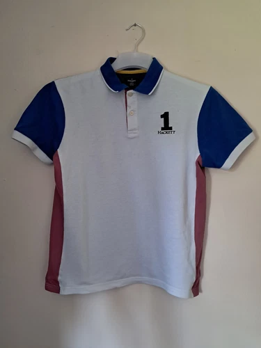 Polo Shirt Medium Slim Fit White Harliquin Design Mens Hackett London