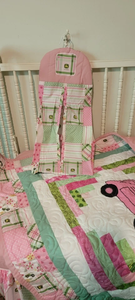 JUEGO DE ROPA DE CAMA PARA CUNA HECHO/CON TELA ROSA JOHN DEERE MADRAS Foto 2 de 4